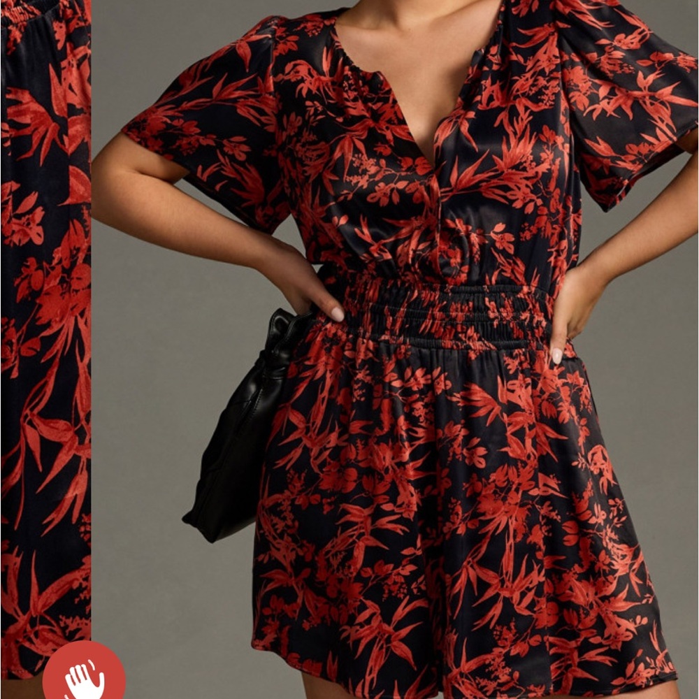 Anthropologie The Somerset Romper Red Black Floral 1-Piece Anthro Size Large - Picture 8 of 14